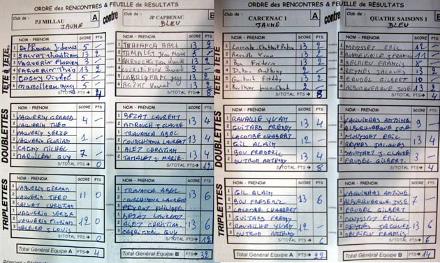 feuilles de match