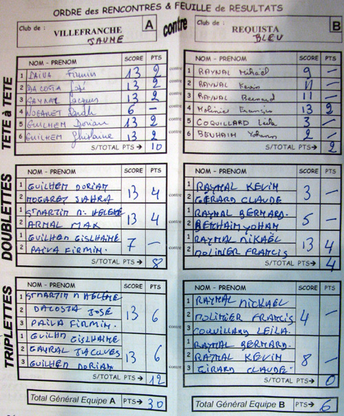 feuille de match